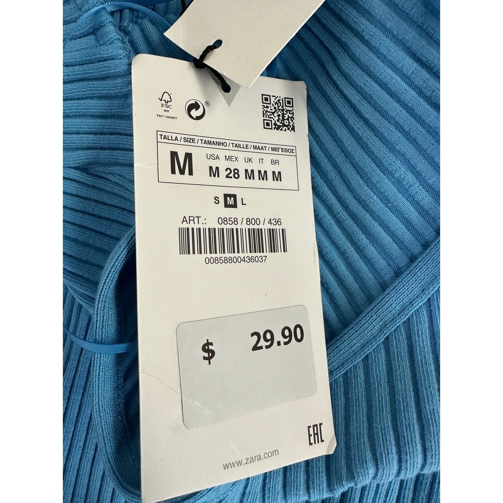 Zara Dress‎ Women M NWT Sky Blue Halter Ribbed Knit Tie Sleeveless Mini Short - Picture 6 of 10